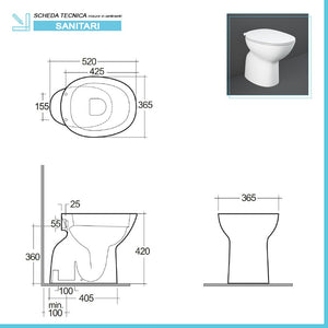 WC tradizionale serie Morning rimless scarico a pavimento in ceramica bianco 