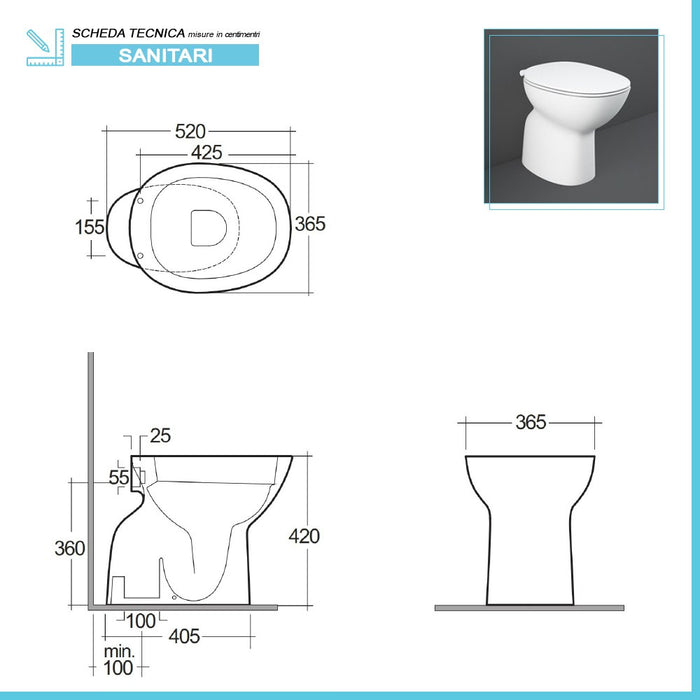 WC tradizionale serie Morning rimless scarico a pavimento in ceramica bianco 