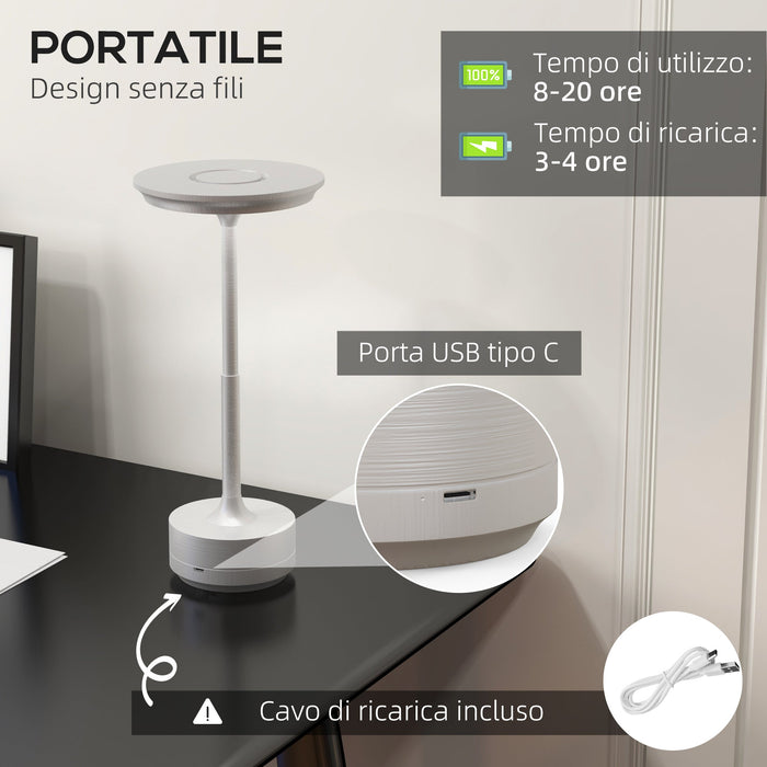 Lampada da Tavolo a LED Senza Filo Touch ⌀13x28,5 cm Batteria Ricaricabile Argento