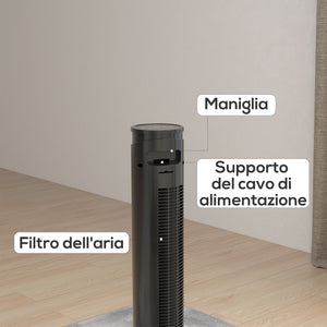 Ventilatore a Torre 45W a 4 Modalità e 3 Velocità con Timer da 12h Ø31.5x93 cm in ABS Nero