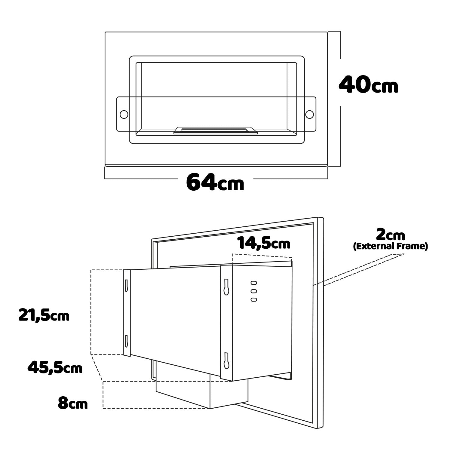 Adriano - Caminetto a bioetanolo da incasso con 1 bruciatore da 1.5L. Camino a bioetanolo in acciaio inox e vetro temperato. 64x40 cm colore bianco