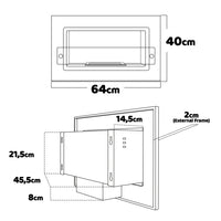 Adriano - Caminetto a bioetanolo da incasso con 1 bruciatore da 1.5L. Camino a bioetanolo in acciaio inox e vetro temperato. 64x40 cm colore bianco