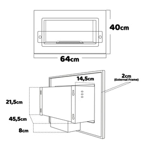 Adriano - Caminetto a bioetanolo da incasso con 1 bruciatore da 1.5L. Camino a bioetanolo in acciaio inox e vetro temperato. 64x40 cm colore bianco