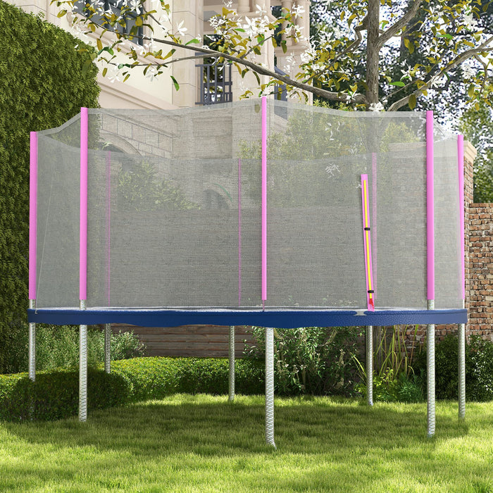 Rete di Protezione per Trampolini a 6 Pali con Ingresso con Cerniera Ø366x180 cm in PE Nero e Rosa