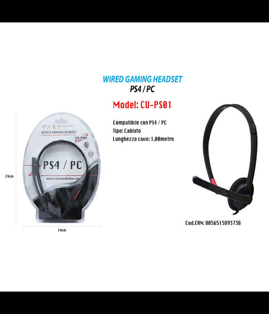 Wired Gaming Headset Compatibile Con Ps4 / Pc Microfono Cuffia Maxtech Cu-ps01         