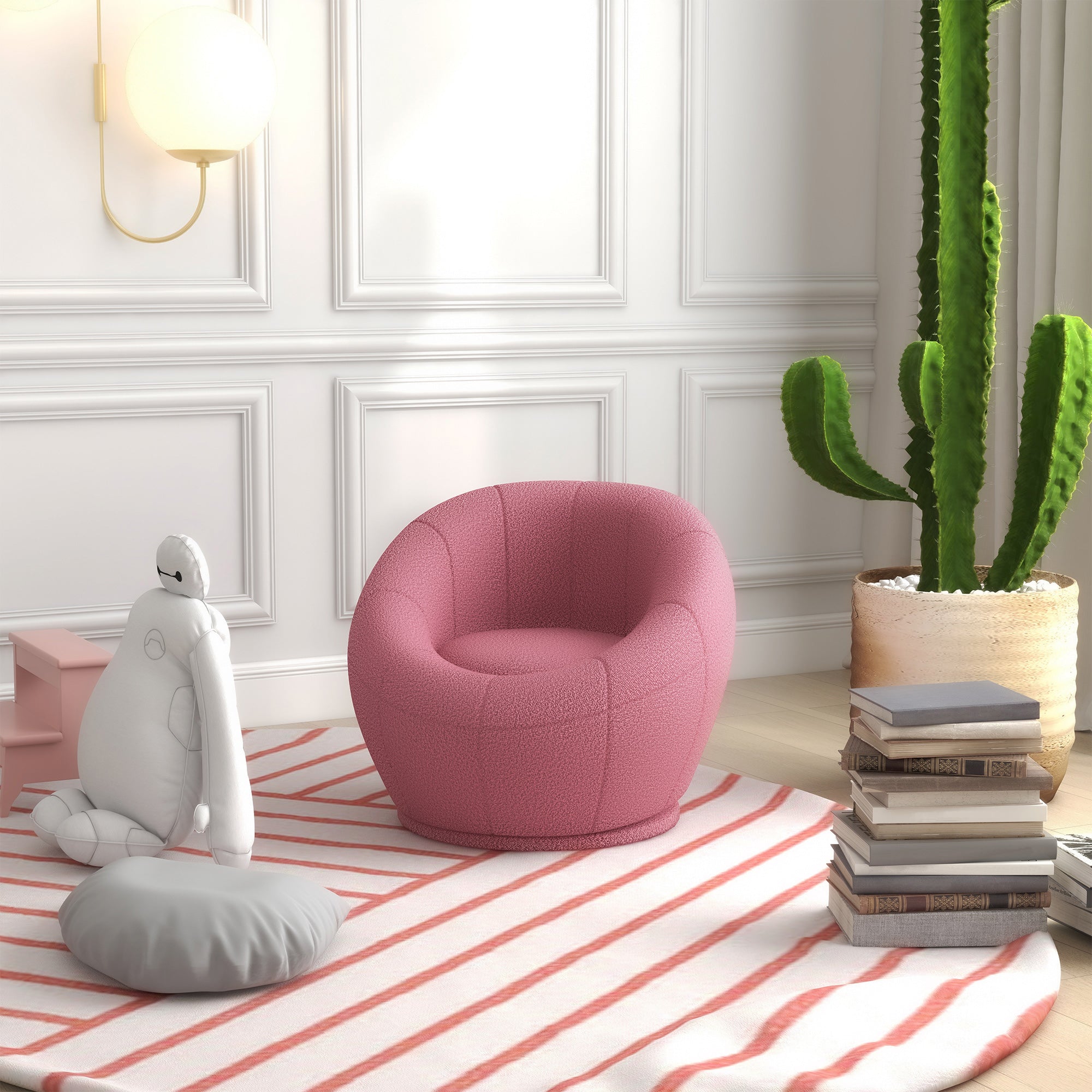 Poltroncina Mini Moderna con Imbottitura Spessa 60x56x48 cm in Peluche Rosa