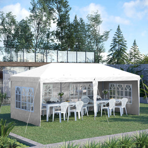 Gazebo da Giardino 5,85x2,95x2,7m in Acciaio e Poliestere Bianco