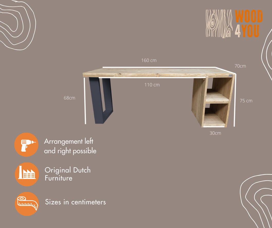 Scrivania in legno San Diego con ripiani e dimensioni 160/72 cm con gambe Colore Antracite