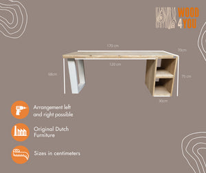 Scrivania in legno San Diego con ripiani e dimensioni 170/70 cm con gambe Colore Bianco