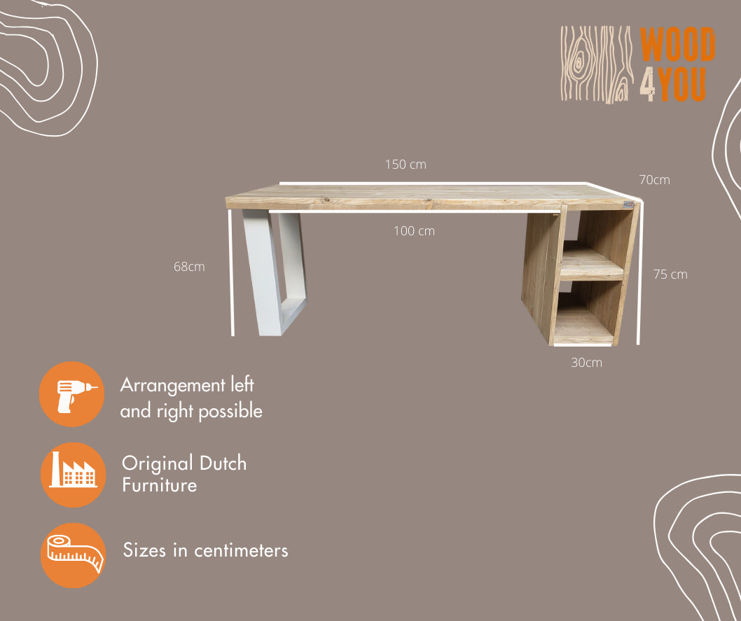 Scrivania in legno San Diego con ripiani e dimensioni 150/72 cm con gambe Colore Bianco