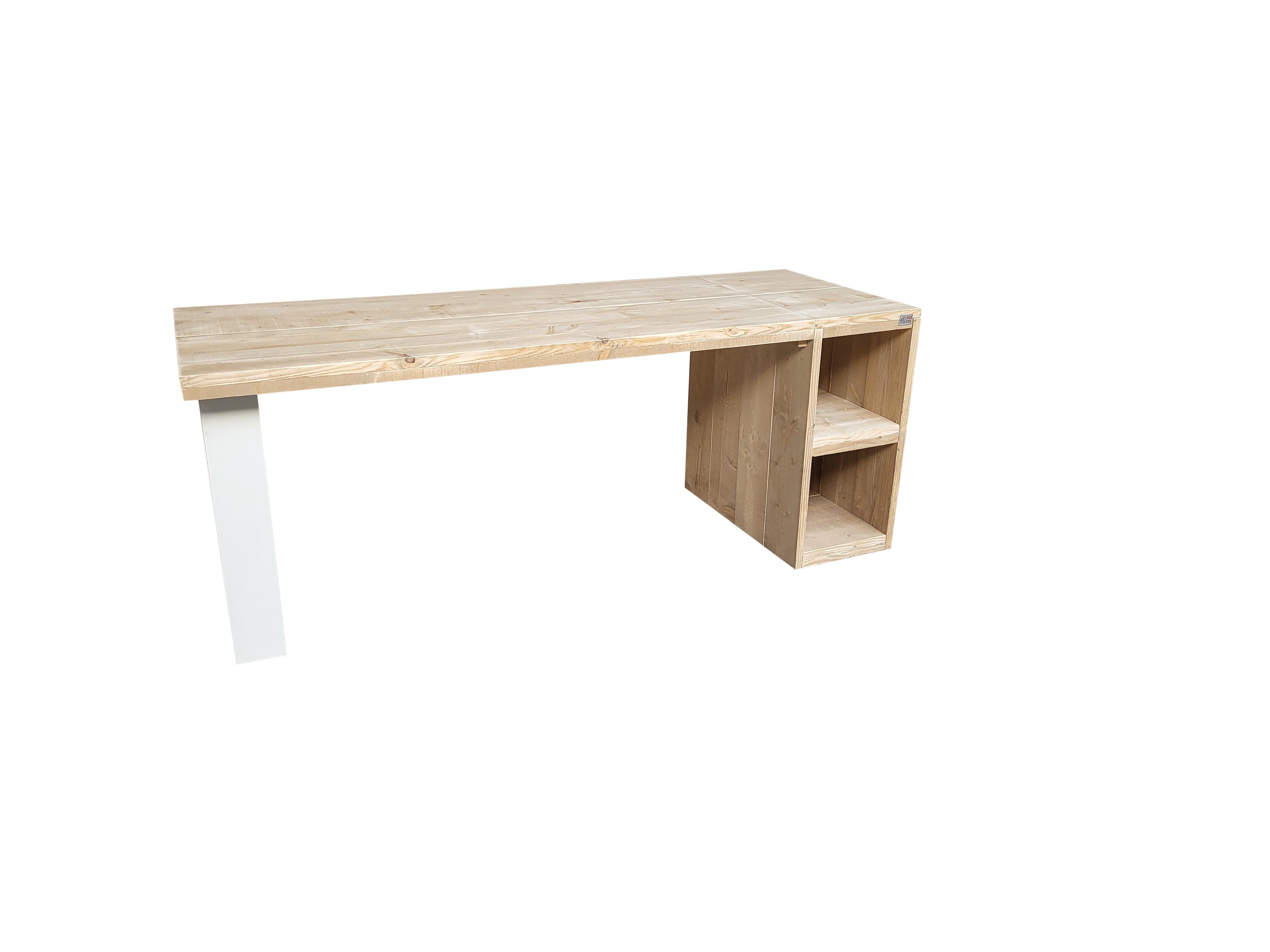 Scrivania in legno San Diego con ripiani e dimensioni 150/72 cm con gambe Colore Bianco