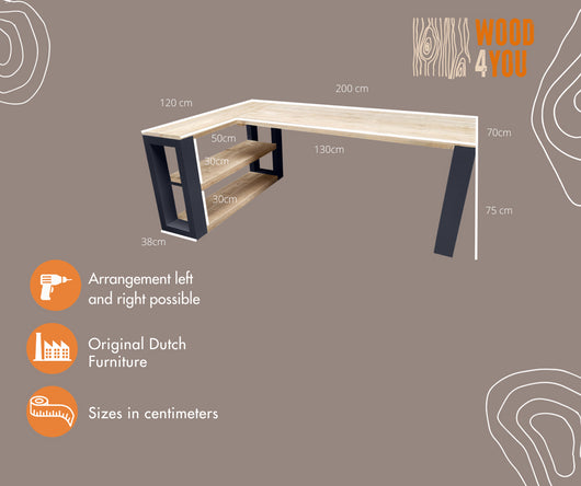 Scrivania ad angolo in legno New Orleans - con armadietto laterale dimensioni  200/120 con gambe Colore Antracite