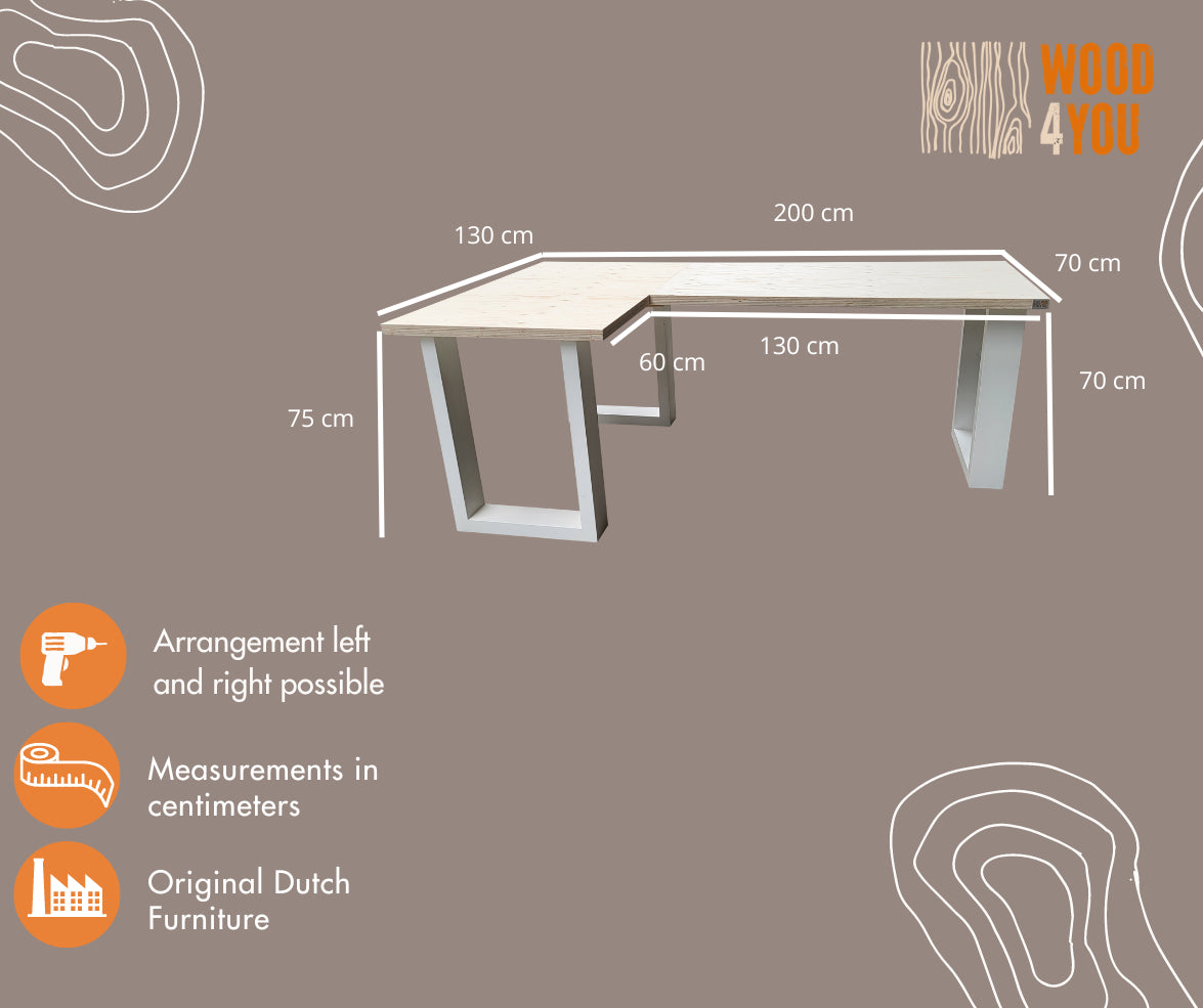 Scrivania angolare New england legno bianco lunghezza 200/130cm