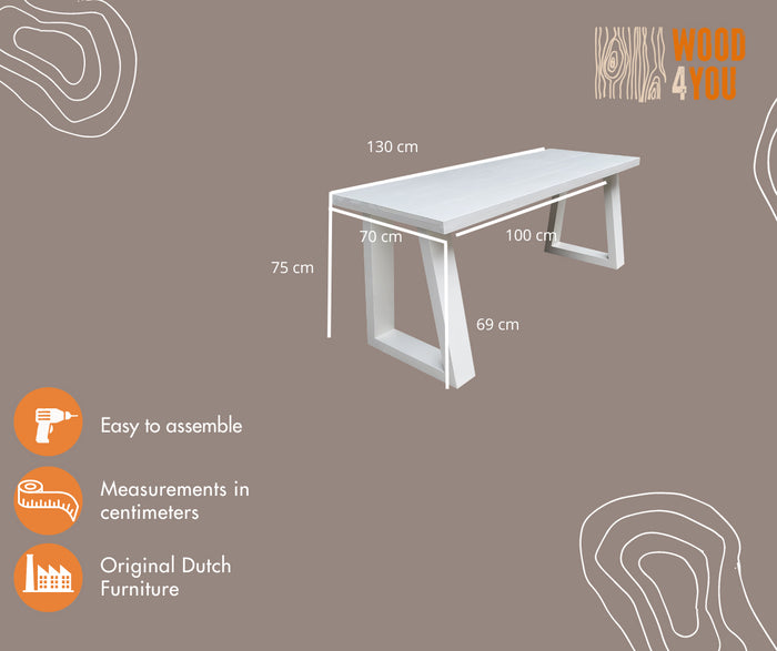 Scrivania in Legno Abete Vancouver Bianco lunghezza 130 cm