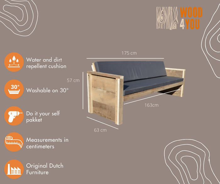 Panca da giardino Vlieland 175Lx72Hx57P cm con cuscino incluso Kit di montaggioper ponteggi in legno 