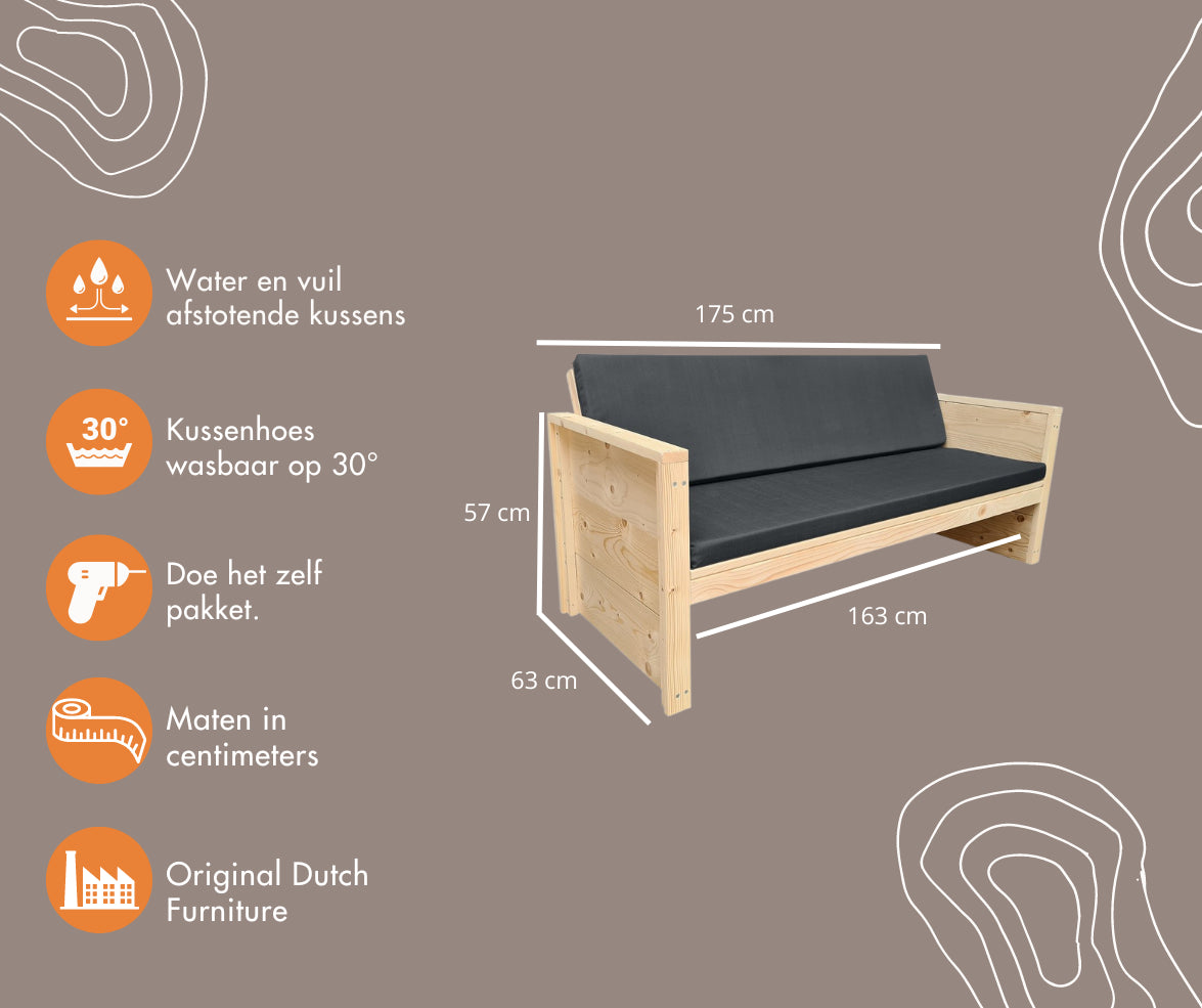 Panca da giardino in legno di abete Vlieland dimensioni 175Lx72Hx57P cm con cuscino incluso