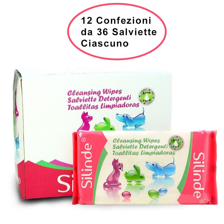 Silinde salviettine per cani e gatti detergenti igienizzanti profumo baby 12 confezioni da 36 salviette