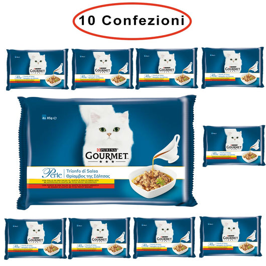 Purina gourmet perle umido gatto trionfo di salsa manzo & pollo 10 confezioni da 4 buste da 85 grammi