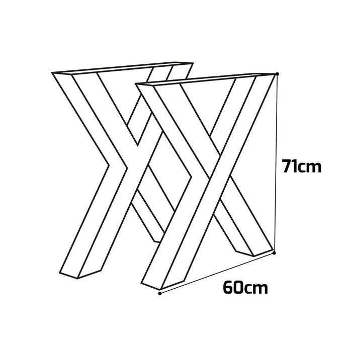 X-SHAPED - Set di 2 piedi per tavolo in acciaio polverizzato con forma ad "X". Colore nero. Altezza da terra 71cm