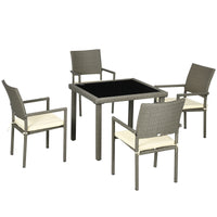 Set Tavolo e 4 Sedie da Giardino in Rattan PE Grigio