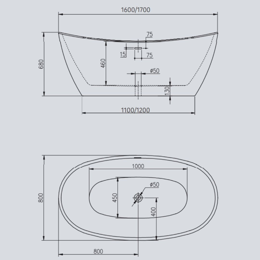 Vasca da bagno free standing 004 acrilico bianco lucido ovale *** misure l170xh68xp80, confezione 1