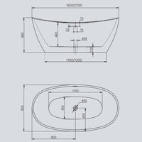 Vasca da bagno free standing 004 acrilico bianco lucido ovale *** misure l170xh68xp80, confezione 1