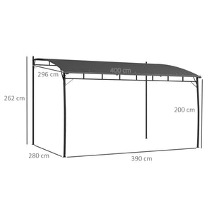 Pergola Gazebo con 3 Fori di Drenaggio 400x296x200/262 cm in Metallo e Poliestere Grigio Scuro