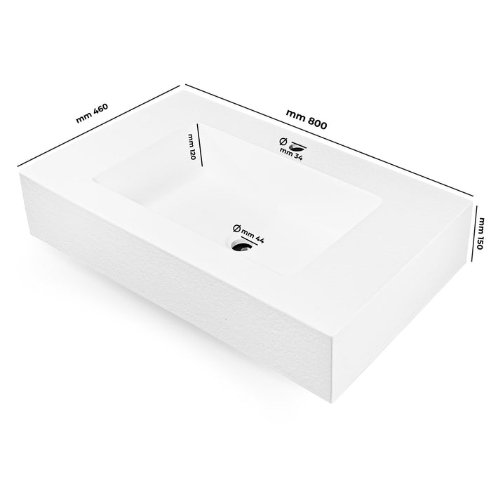 Ogomondo top lavabo sospeso in materiale marmo resina finitura asfalto *** misure 80x46x15 cm, tinta bianco, confezio...