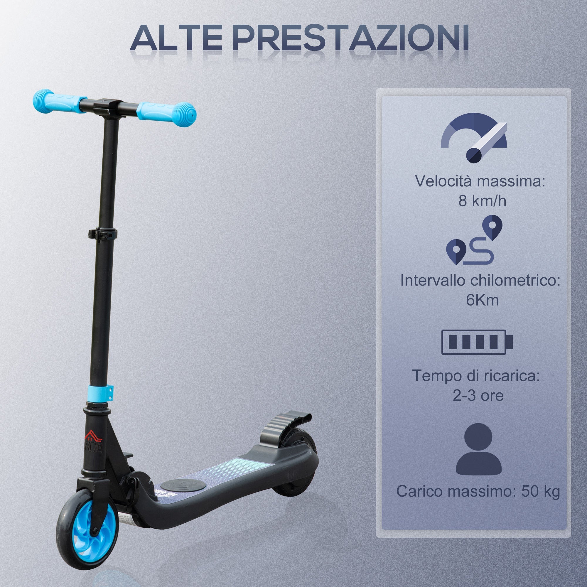 Monopattino Elettrico Pieghevole per Bambini Altezza Regolabile 75-80 cm Nero e Azzurro