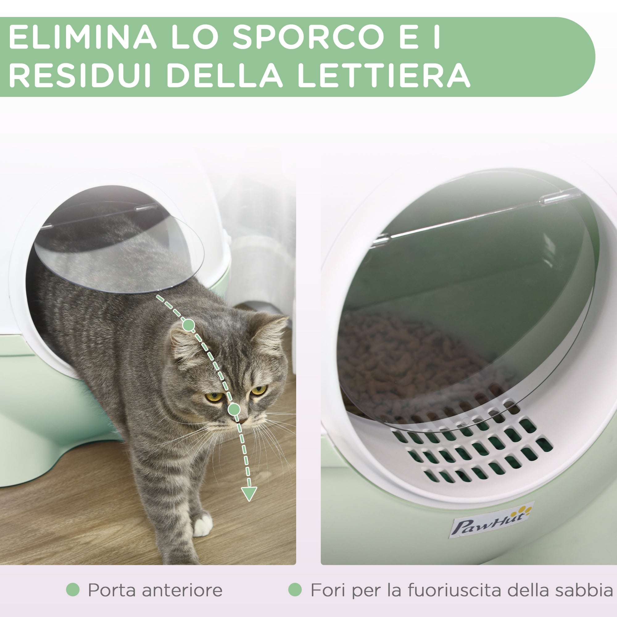 Lettiera per Gatti max 4 Kg 53x51x48 cm con Paletta in Polipropilene Bianca e Verde