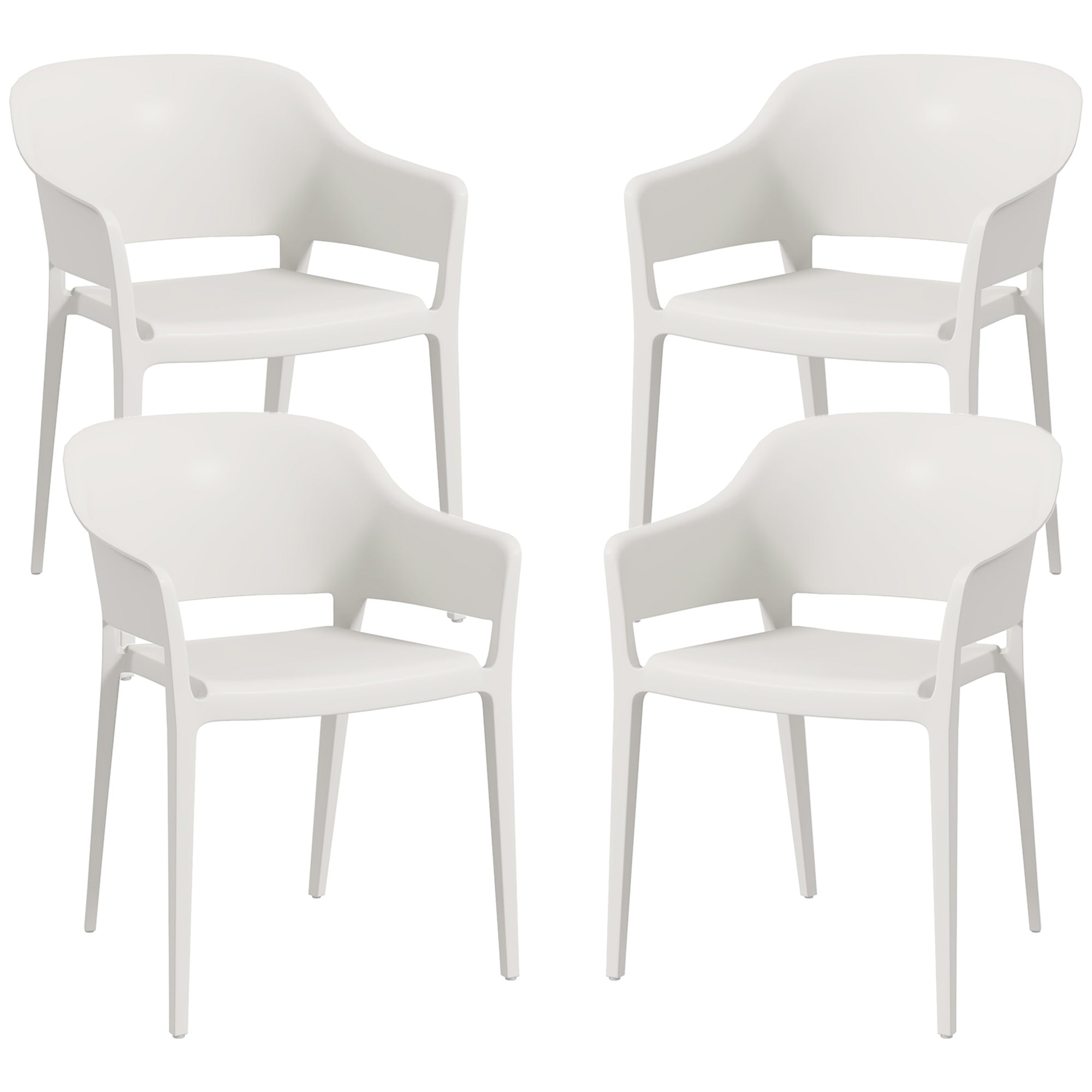 Set 4 Sedie da Giardino  Impilabili con Braccioli e Schienale Alto 56x54,5x77,5 cm in Plastica Bianco