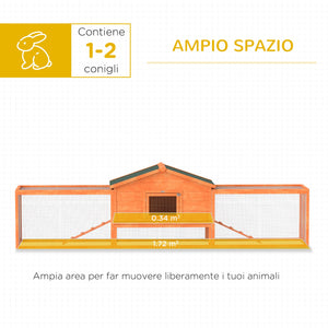 Conigliera da Esterno Casetta Rampe e 2 Recinti 309x69,5x87 cm in Legno Arancione