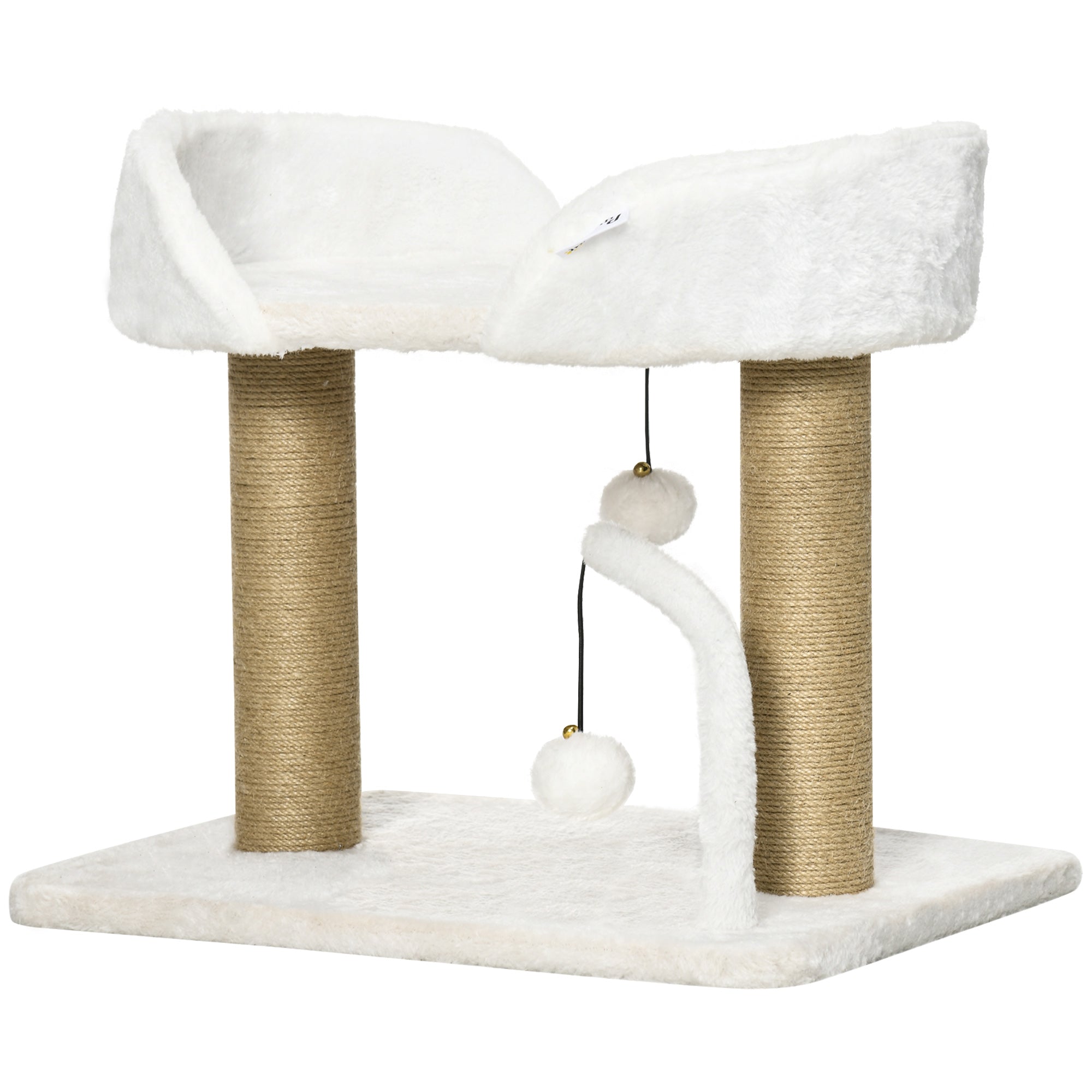 Torre per Gatti max 5 Kg con Tiragraffi e Palline 48x38x42 cm in Poliestere e Juta Giallo e Bianco