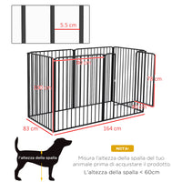 Recinto per Cani Grandi a 6 Pannelli Modulabili 164x83x100 cm in Acciaio Nero