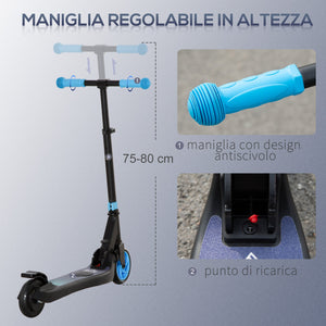 Monopattino Elettrico Pieghevole per Bambini Altezza Regolabile 75-80 cm Nero e Azzurro