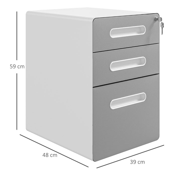 Cassettiera da Ufficio 3 Cassetti con Serratura Portadocumenti Formato A4 in Acciaio Grigio Chiaro