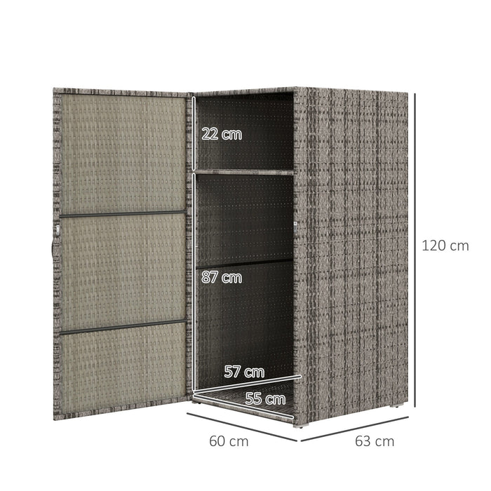 Armadio da Giardino 2 Vani 60x63x120 cm in Rattan PE Grigio