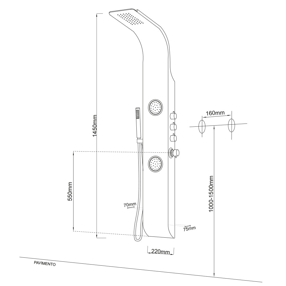 Colonna doccia 006 alluminio black/white 3 funzioni 2 bocchette idro lombari l22xp44xh145