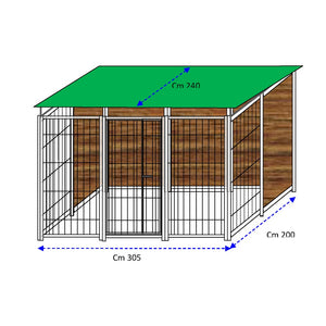 Recinto per cani 3x2 metri zincatura a caldo con copertura retro & 1 metro laterale in legno