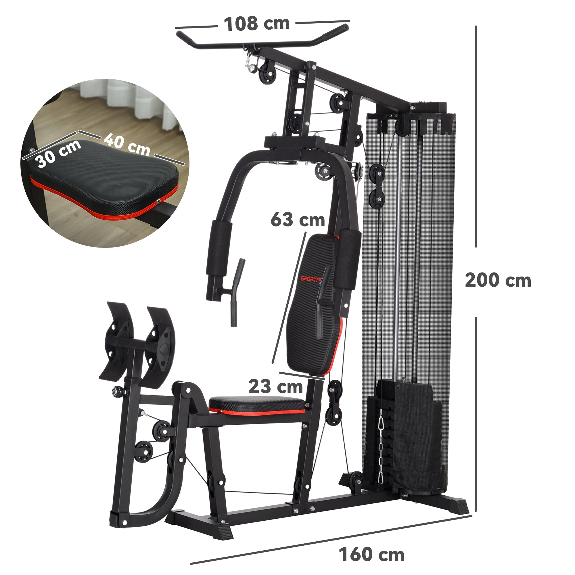 Stazione Fitness Multifunzione con 45 kg di Pesi 160x108x200 cm Nero