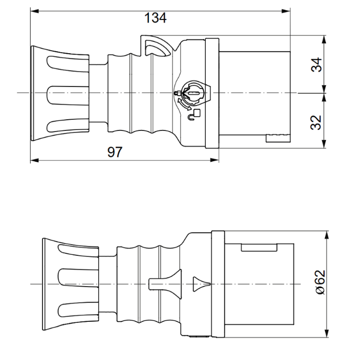 Spina mobile diritta industriale rossa 3p+t 16a trifase 380v ip44 gw60008h