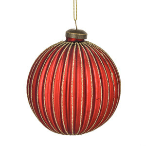 Set 6 Palline Decorative per Albero di Natale con Riga.Ø8 cm Rosso/Oro