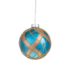 Set 12 Palline Decorative per Albero di Natale intreccio 8 cm Blu/Oro