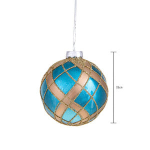 Set 12 Palline Decorative per Albero di Natale intreccio 8 cm Blu/Oro