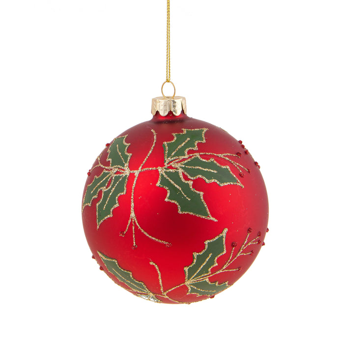 Set 4 Palline Decorative per Albero di Natale Ss Agrifoglio Ø10 cm Rosso/Verde