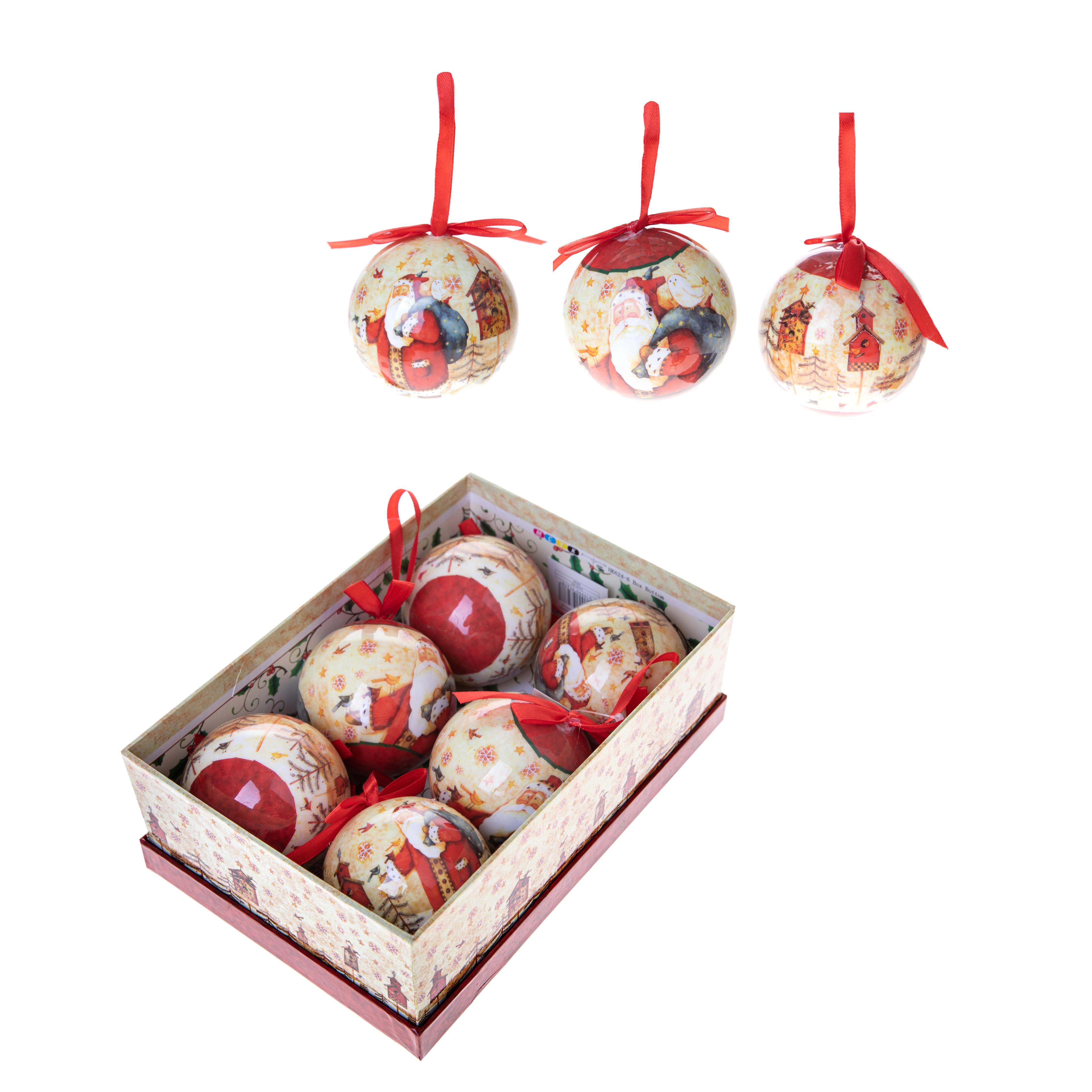 Set 12 Palline Decorative per Albero di Natale con babbo natale H7,5 cm Rosso