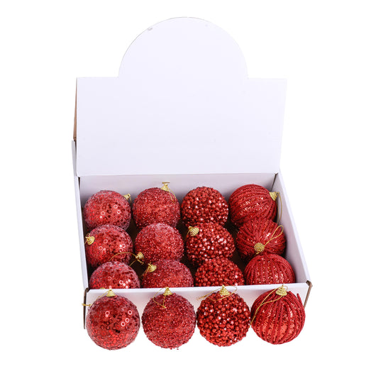 Palline Decorative per Albero di Natale Assortite, 16 Pezzi Ø8 cm Rosso