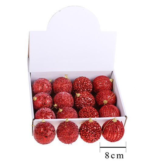 Palline Decorative per Albero di Natale Assortite, 16 Pezzi Ø8 cm Rosso