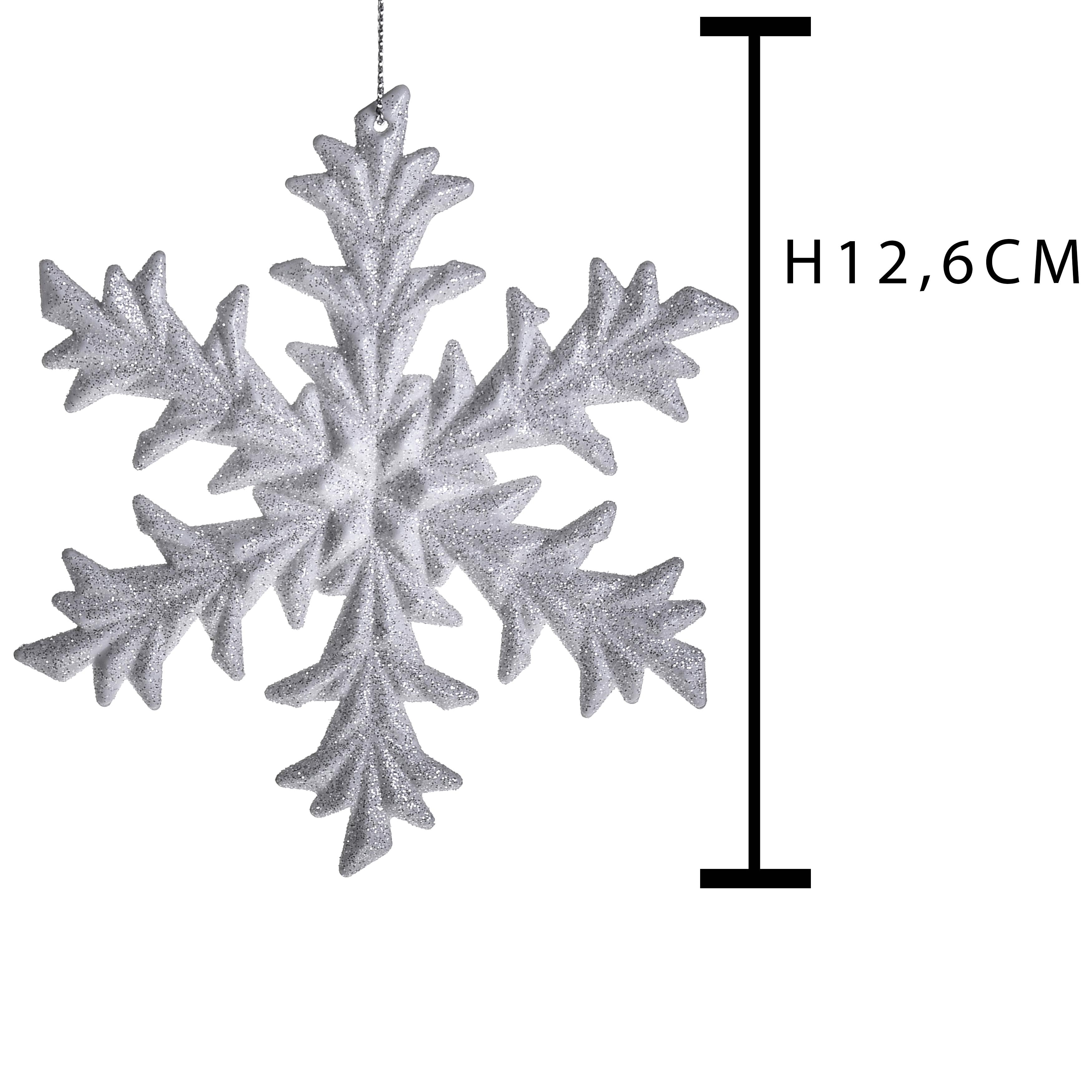 Set 12 Fiocco Neve con Glitter H12,6 cm Bianco