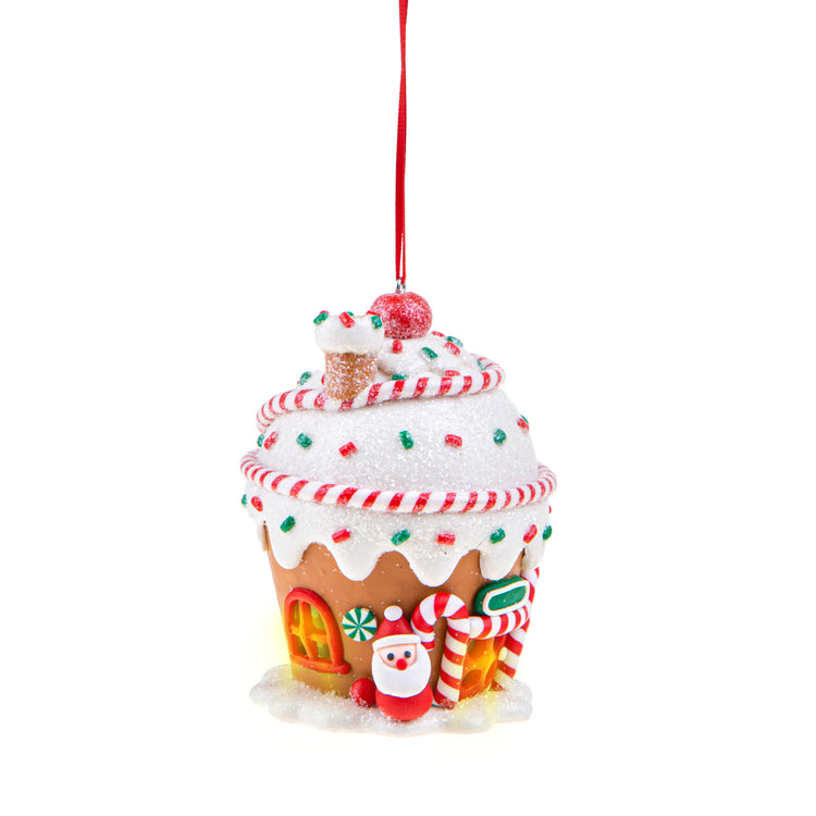 Set 6 Muffin con Babbo Natale con Led Rosso/Marrone/Verde